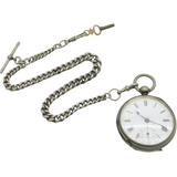 Victorian Sterling Silver Graduating Watch Chain & Plated Pocket Watch Antique