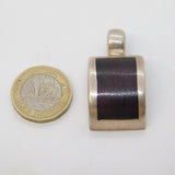 Sterling Silver Large Dark Wood Set Studio Pendant Vintage c1980s