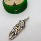 Sterling Silver Paste Set Feather Drop Pendant Vintage c1990
