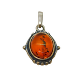 Sterling Silver Baltic Amber Oval Oxidised Charm Or Pendant Vintage c1970s