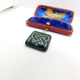 Sterling Silver Black Glass Celtic Twist Pattern Charm Pendant Vintage c1970