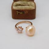 Rose Gold on Sterling Silver, Faux Pearl & Spinel Dress Ring Vintage c1970