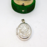 Sterling Silver Oval Deep Locket Floral Design Charm Pendant Vintage c1970