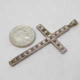 Sterling Silver Large Sparkling Paste Set Cross Charm Pendant Vintage c1970s