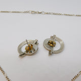 10ct Gold & Sterling Silver Modernist Earrings & Necklace Jewellery Suite c1970s