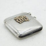 Edwardian Sterling Silver & Gold Monogram Vesta Case Antique 1906 Birmingham