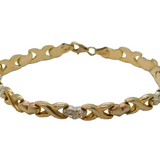 Gold On Sterling Silver Crystal, Hearts & Kisses Bracelet Contemporary c2000