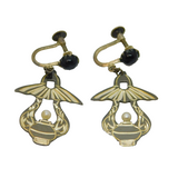 Pair of Sterling Silver Eastern Design Pearl & Onyx Earrings Vintage c1970