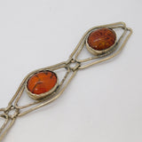 Sterling Silver Baltic Amber Set Five-Part Panel Bracelet Vintage c1970 19cm