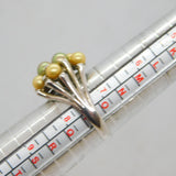 Sterling Silver Shades Of Green Simulated Pearls Dress Ring Vintage c1990 Size P