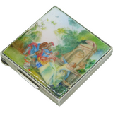 Sterling Silver & Enamel Regency Scene Makeup Compact Antique 1924 Birmingham