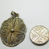 Sterling Silver Filigree Shield Charm Pendant Vintage c1970
