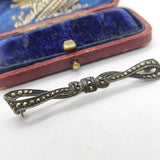 Sterling Silver Marcasite Set Bow or Ribbon Brooch Antique c1930 Art Deco