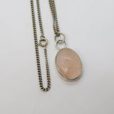 Sterling Silver Large Rose Quartz Drop Pendant Necklace Vintage c1970s
