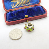 Sterling Silver Coloured Glass Green Bead Charm Pendant Vintage c1970