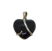 Sterling Silver Black Onyx Stylised Heart Pendant Contemporary c2000s