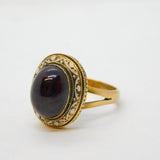Georgian 9ct Gold, White Enamel & Garnet Mourning Ring Antique c1820s