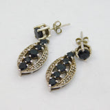 Pair of Sterling Silver Black Onyx & White Sapphire Stud Earrings Vintage c1990
