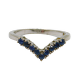 Sterling Silver 9 Sapphire Wishbone Band Dress Ring Vintage c1970 Size P 1/2