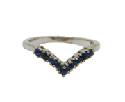 Sterling Silver 9 Sapphire Wishbone Band Dress Ring Vintage c1970 Size P 1/2