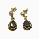 Pair of Sterling Silver Faceted Garnet Peardrop Stud Drop Earrings Vintage c1970