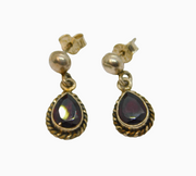 Pair of Sterling Silver Faceted Garnet Peardrop Stud Drop Earrings Vintage c1970