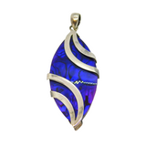 Sterling Silver Studio Style Shell Ellipse Long Drop Pendant Vintage c1970