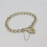 Sterling Silver Patterned Heart Padlock Curb Chain Bracelet Vintage 1975 London