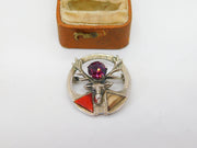Scottish Sterling Silver, Paste, Red & Montrose Agate Stag Brooch Antique