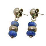 Pair of Sterling Silver & Blue Hardstone Beaded Stud Drop Earrings Vintage c1970