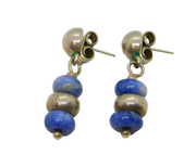 Pair of Sterling Silver & Blue Hardstone Beaded Stud Drop Earrings Vintage c1970