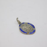 Sterling Silver & Blue Enamel St Christopher Travel Charm Pendant Vintage c1970
