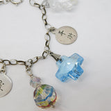 Sterling Silver Eight-Charm Bracelet Glass & Chinese Charms Vintage c1980