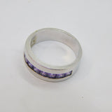 Sterling Silver Amethyst Half Eternity Band Ring Vintage c1990 Size P 1/2