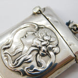 Edwardian Art Nouveau Sterling Silver Fairy Pattern Vesta Case Antique 1905