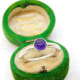 Sterling Silver Amethyst Cabochon Solitaire Ring Vintage c1970 Size N 1/2 UK