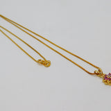 Gold On Sterling Silver 6 Ruby & Diamond Cluster Pendant Necklace Modern c1990s