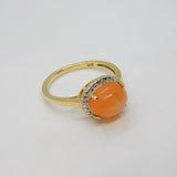 Gold On Sterling Silver Peach Moonstone & Diamond Ring Vintage c1970 Size N