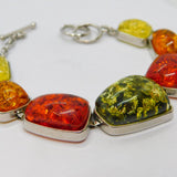 Sterling Silver Multi-Colour Baltic Amber Graduating Bracelet Vintage c2000