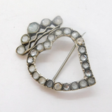 Victorian Sterling Silver Paste Set Witches Heart Brooch Antique c1840s