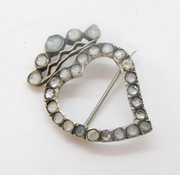 Victorian Sterling Silver Paste Set Witches Heart Brooch Antique c1840s
