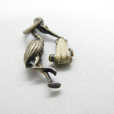 Sterling Silver and Enamel Stork and Baby Charm Pendant Vintage c1970