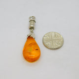 Sterling Silver Baltic Amber Peardrop Studio Style Pendant Vintage c1970