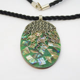 Large Sterling Silver Mounted Abalone Set Drop Pendant Necklace Vintage
