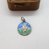 Sterling Silver Enamel St Christopher Travel Charm Pendant Vintage c1970