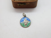 Sterling Silver Enamel St Christopher Travel Charm Pendant Vintage c1970