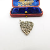 Sterling Silver Distressed Wire Heart Charm Pendant Vintage c1970