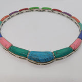 Sterling Silver Mexican Dyed Natural Stone Choker Necklace Vintage c1990's