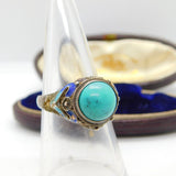 Chinese Sterling Silver Turquoise & Enamel Statement Ring Antique c1940 Deco
