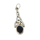 Sterling Silver Black Onyx Celtic Style Drop Charm Pendant Vintage c1970
